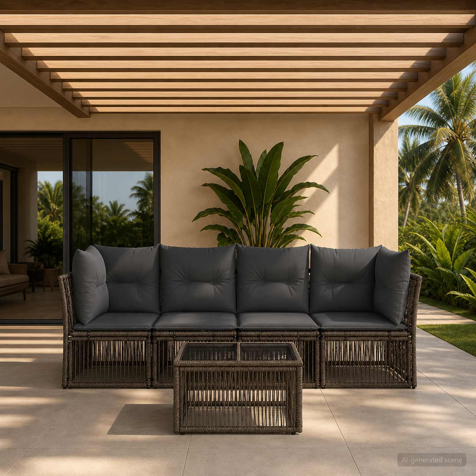 Gartensofa-set 5 stk. Grau Poly-Rattan