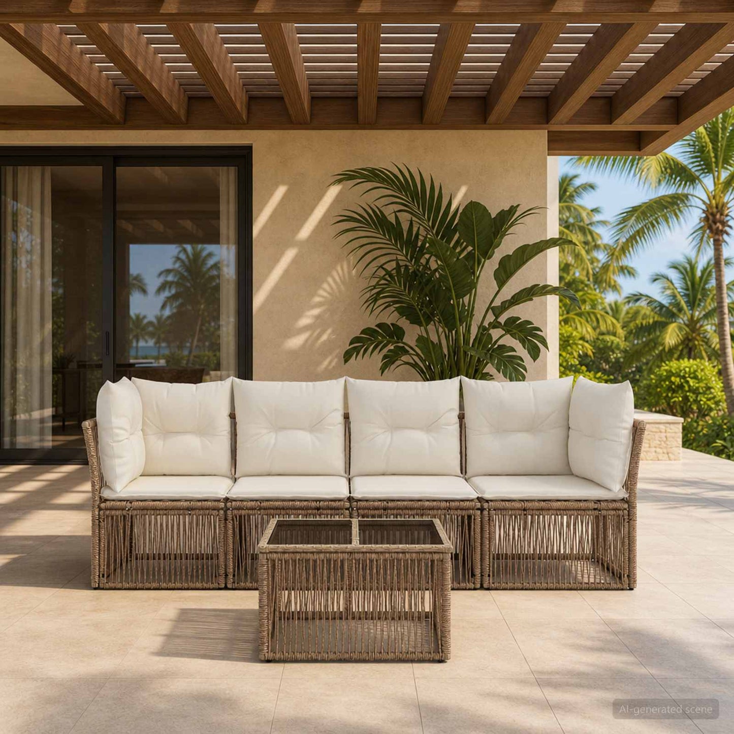 Gartensofa-set 5 pcs Beige Poly-Rattan