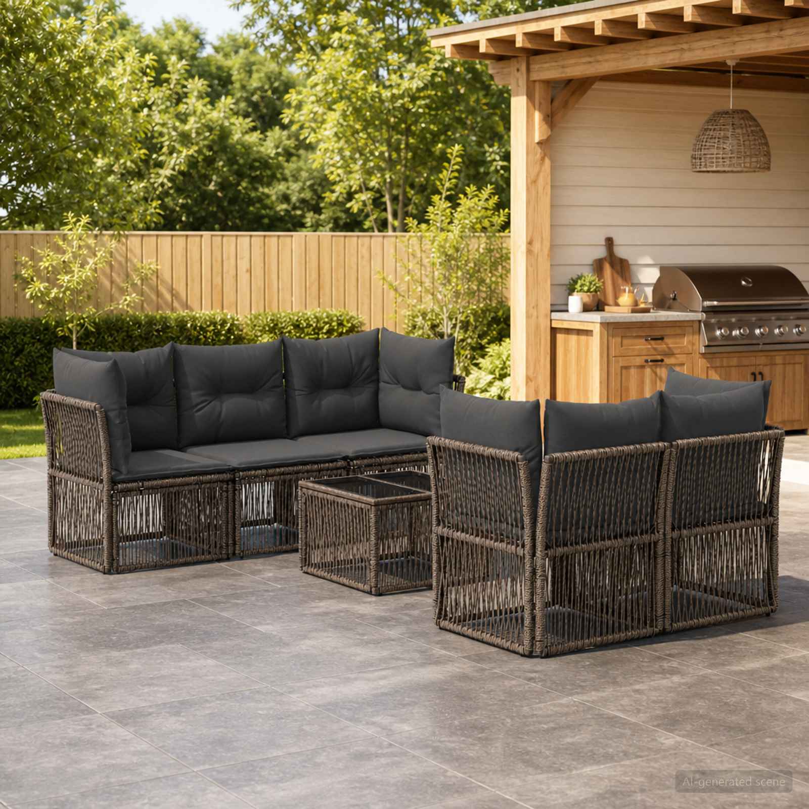 Gartensofa-set 6 stk. Grau Poly-Rattan