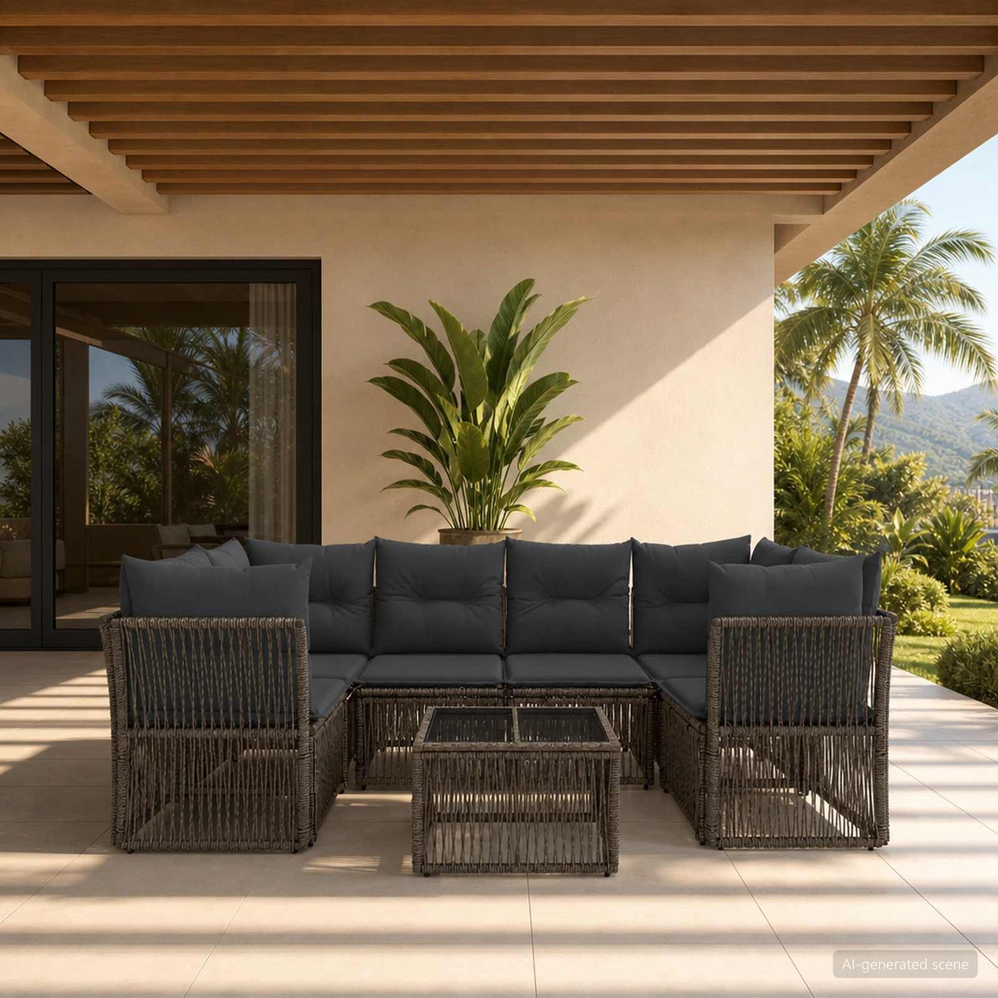 Gartensofa-set 7 stk. Grau Poly-Rattan