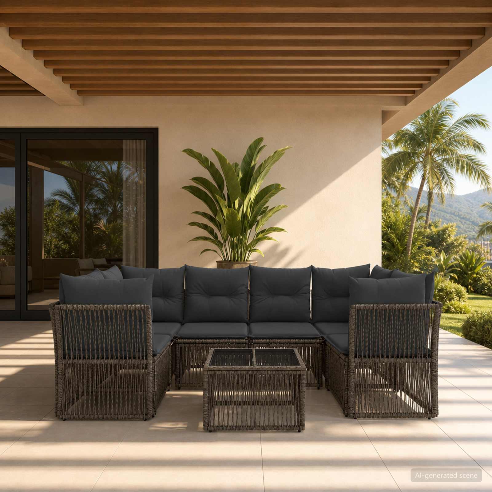 Gartensofa-set 7 stk. Grau Poly-Rattan