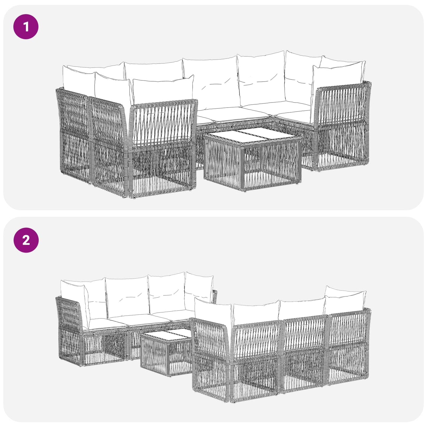 Gartensofa-set 7 stk. Grau Poly-Rattan