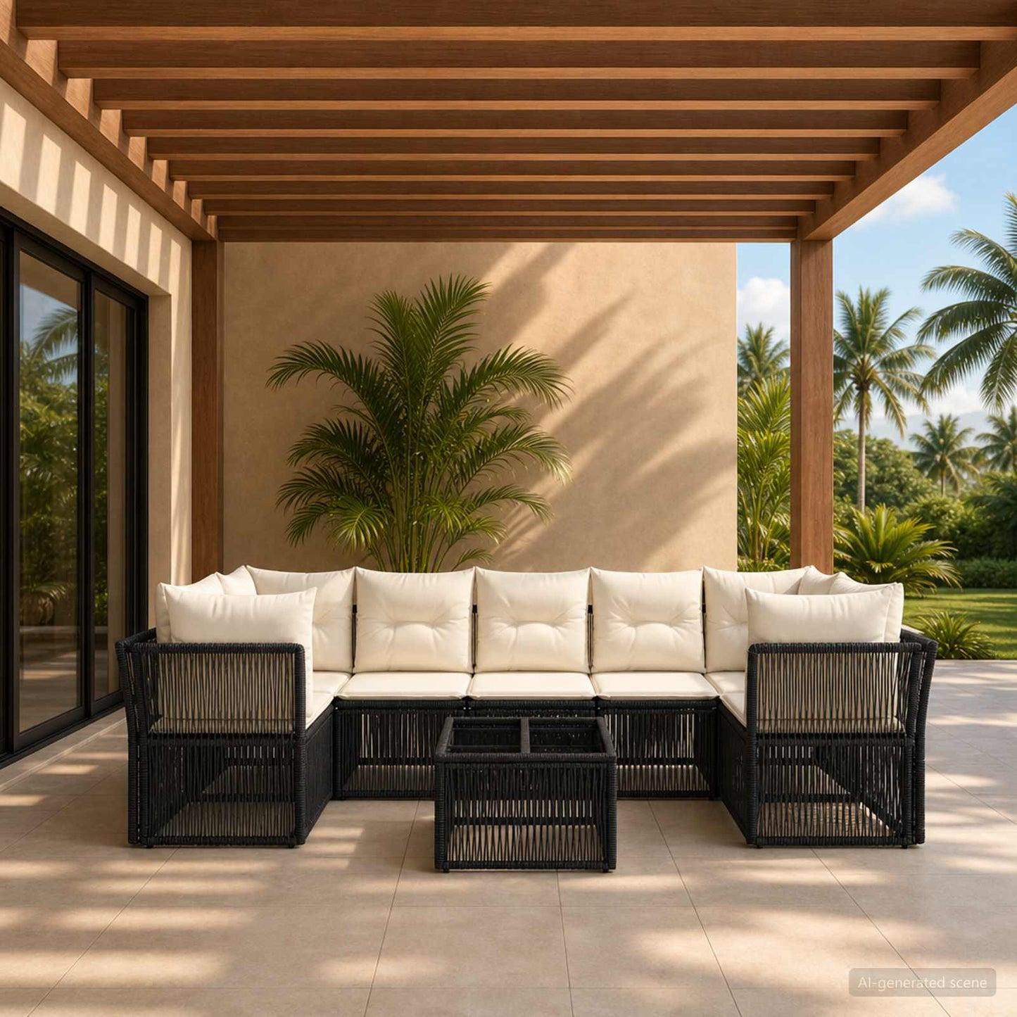 Gartensofa-set 8 stk. Schwarz Poly-Rattan