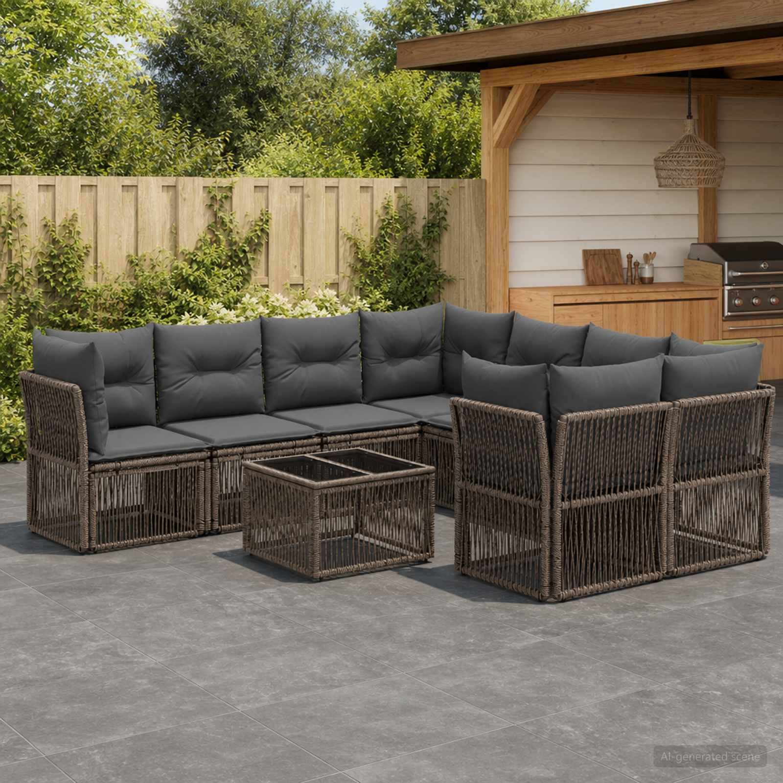 Gartensofa-set 9 stk. Grau Poly-Rattan