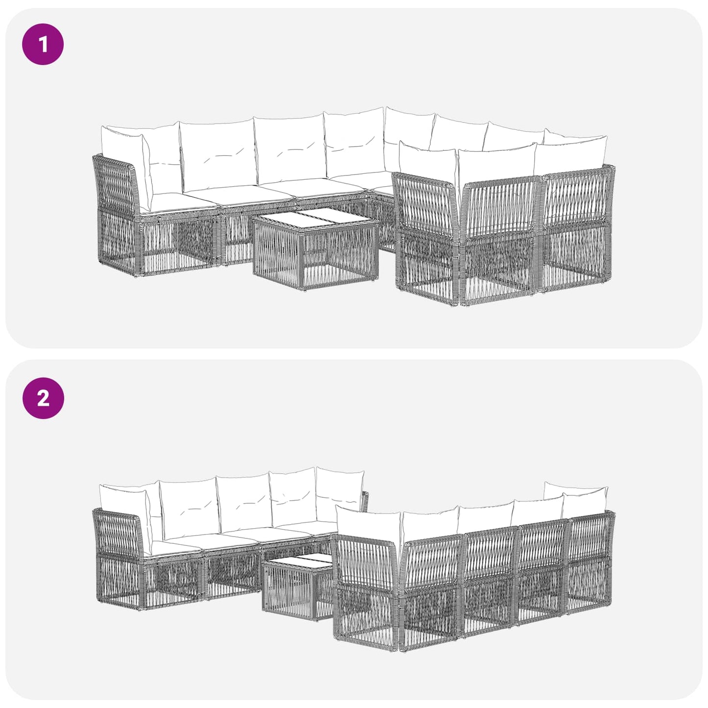 Gartensofa-set 9 stk. Grau Poly-Rattan