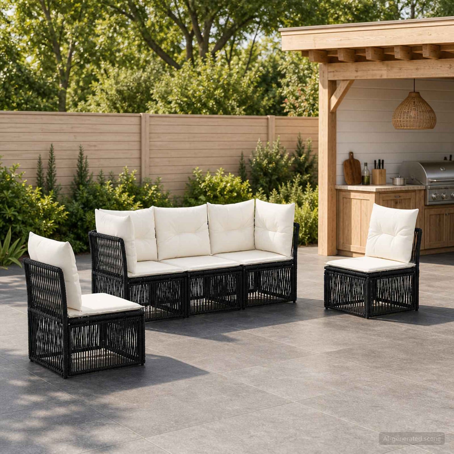 Gartensofa-set 5 stk. Schwarz Poly-Rattan