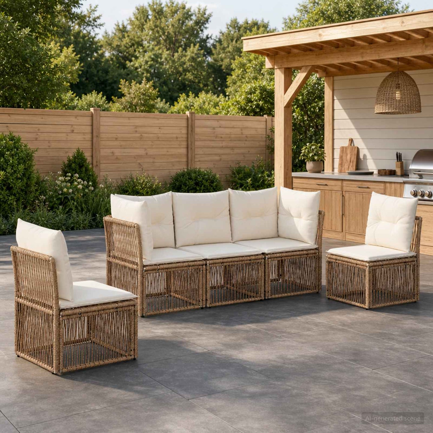 Gartensofa-set 5 pcs Beige Poly-Rattan