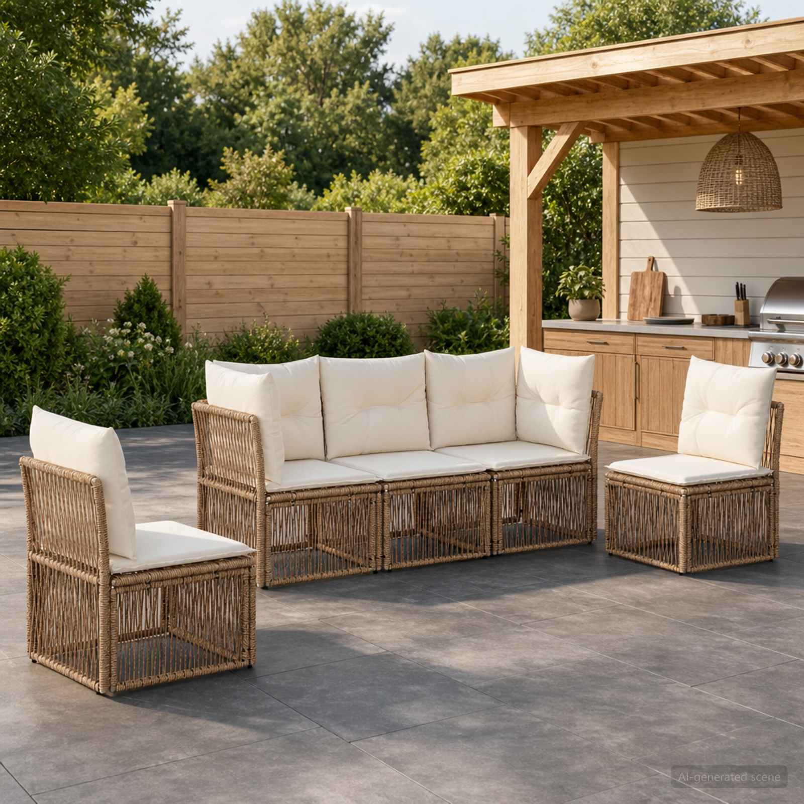 Gartensofa-set 5 pcs Beige Poly-Rattan