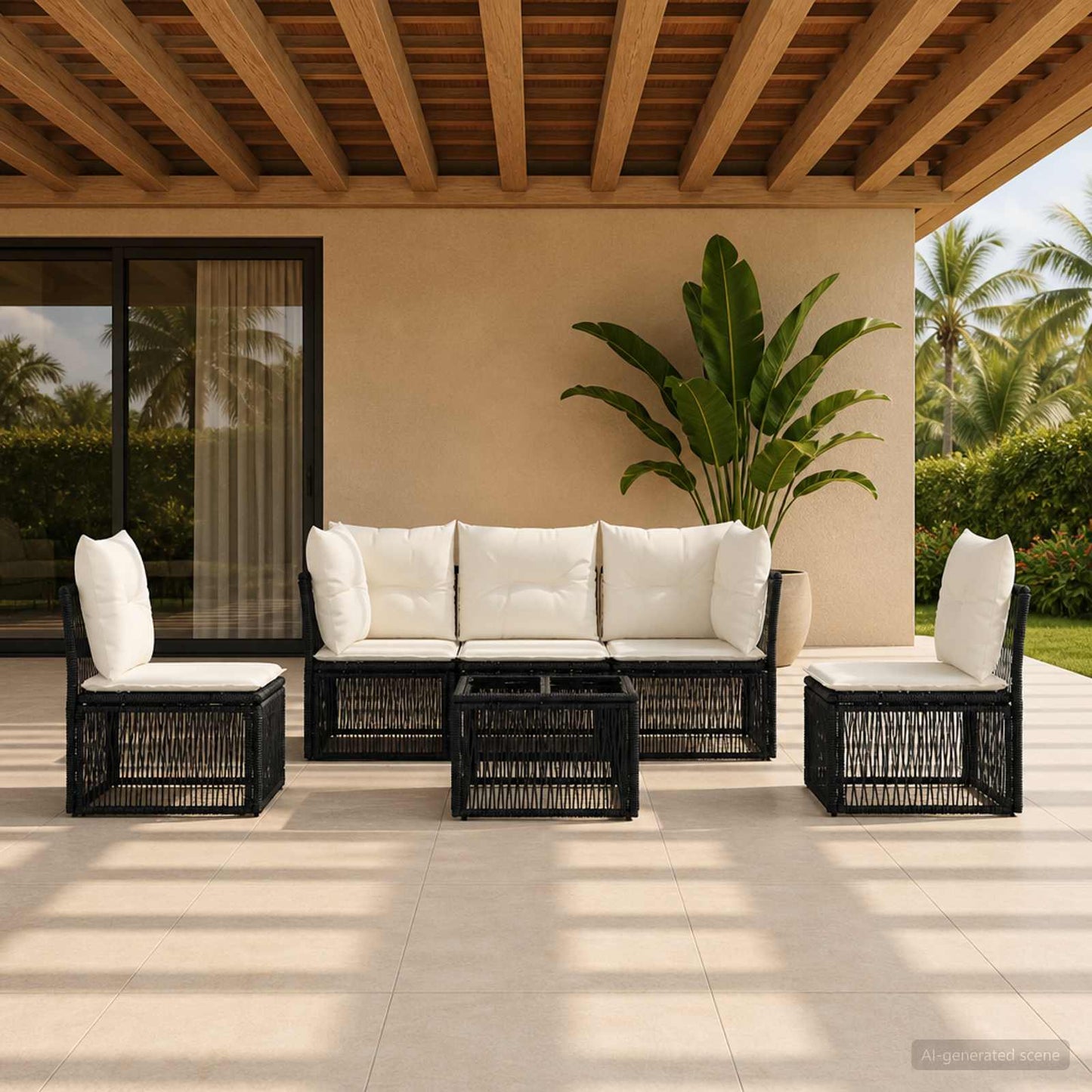 Gartensofa-set 6 pcs Schwarz Poly-Rattan