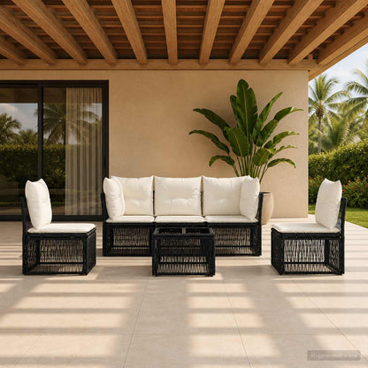 Gartensofa-set 6 stk. Schwarz Poly-Rattan