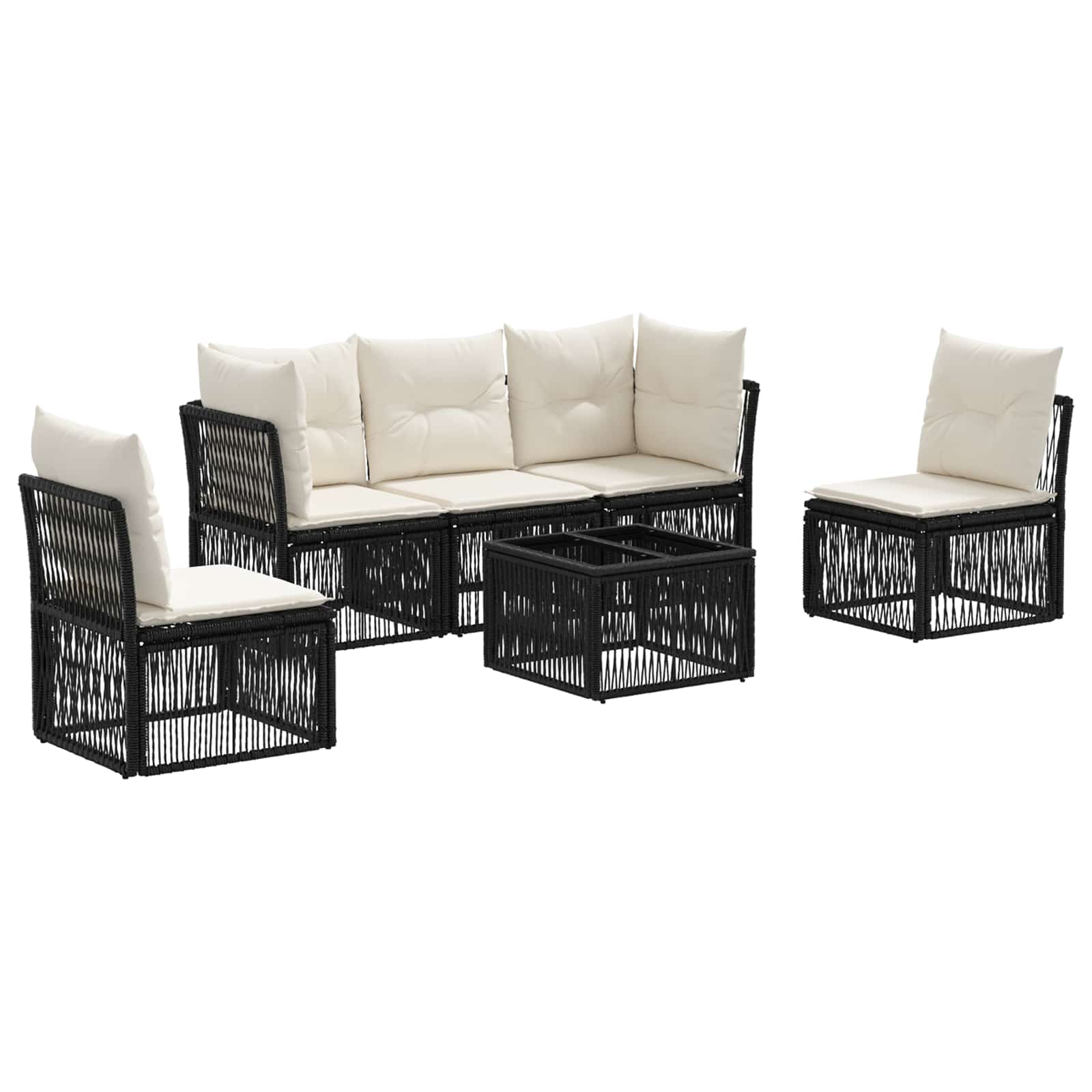 Gartensofa-set 6 pcs Schwarz Poly-Rattan