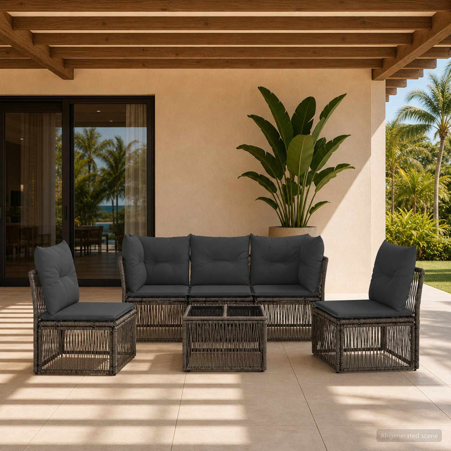 Gartensofa-set 6 stk. Grau Poly-Rattan