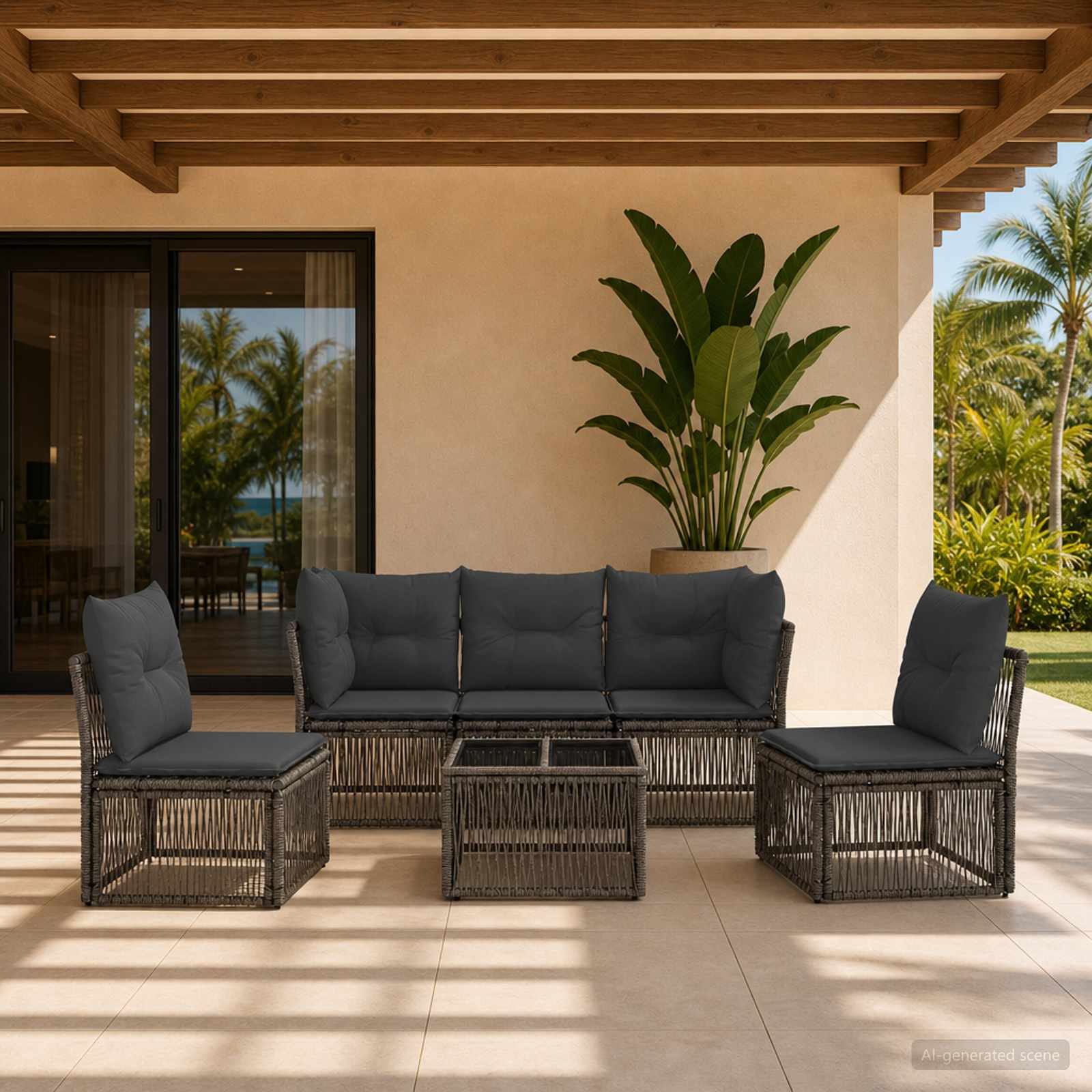 Gartensofa-set 6 stk. Grau Poly-Rattan