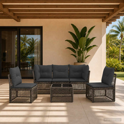 Gartensofa-set 6 stk. Grau Poly-Rattan