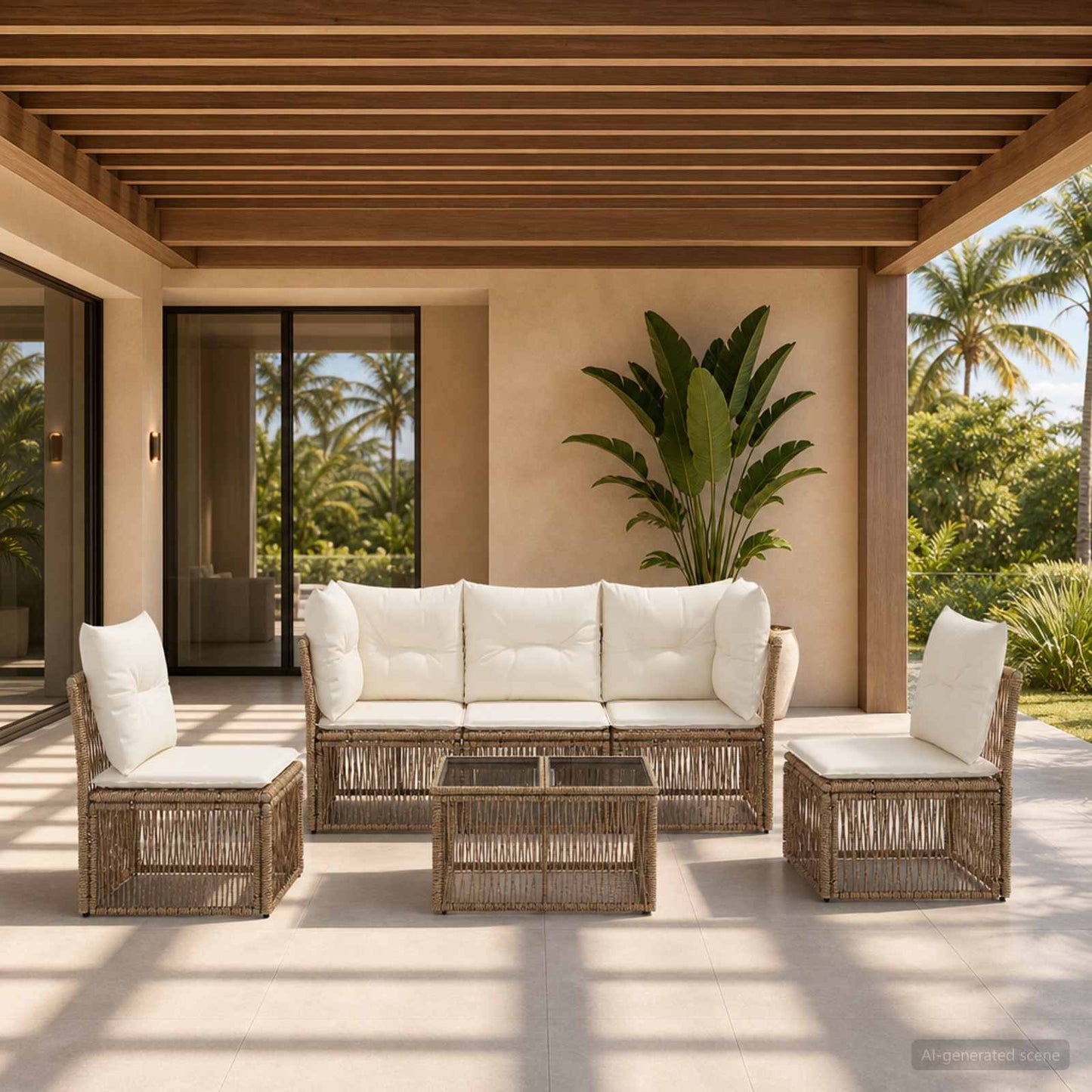 Gartensofa-set 6 pcs Beige Poly-Rattan