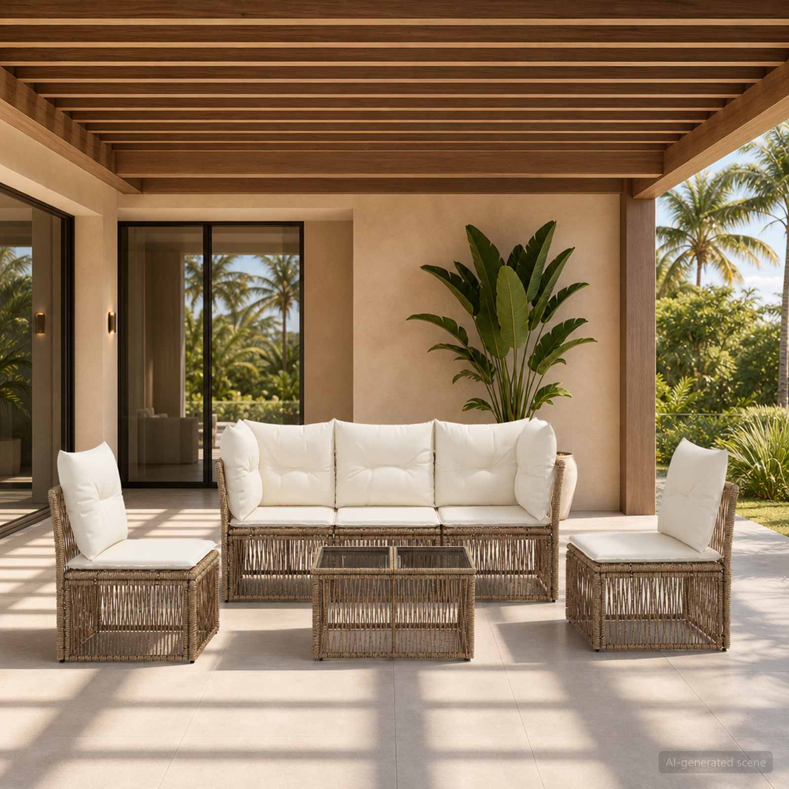 Gartensofa-set 6 pcs Beige Poly-Rattan
