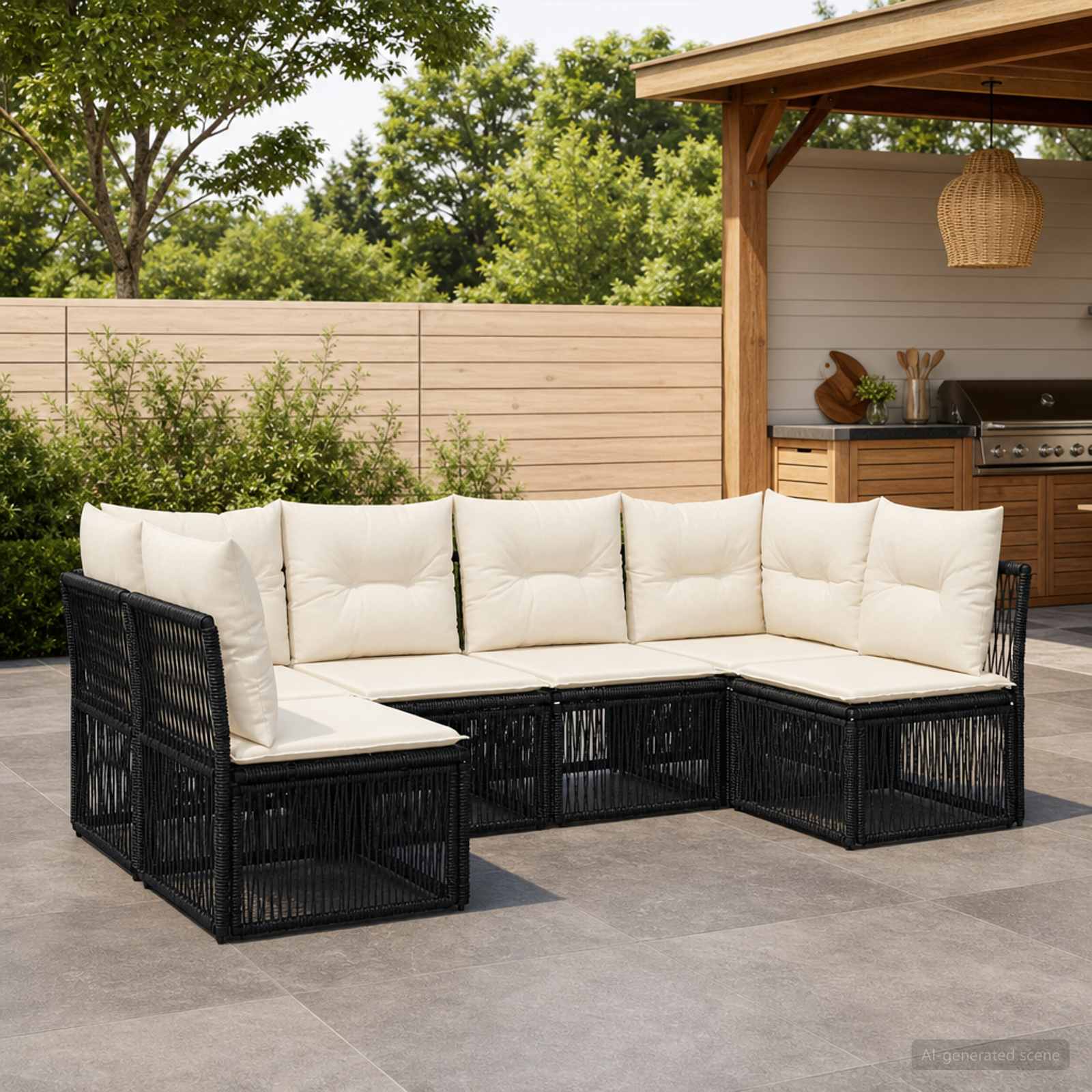 Gartensofa-set 6 pcs Schwarz Poly-Rattan