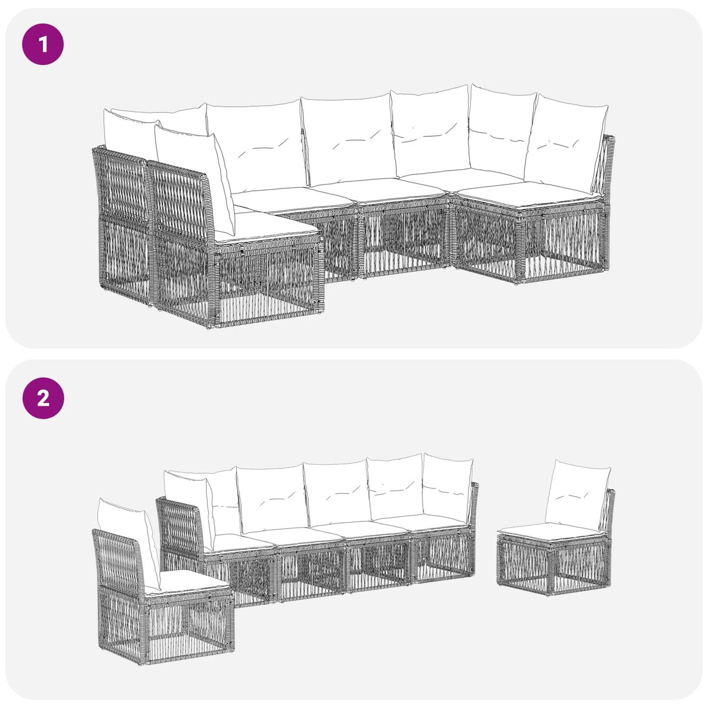 Gartensofa-set 6 pcs Schwarz Poly-Rattan