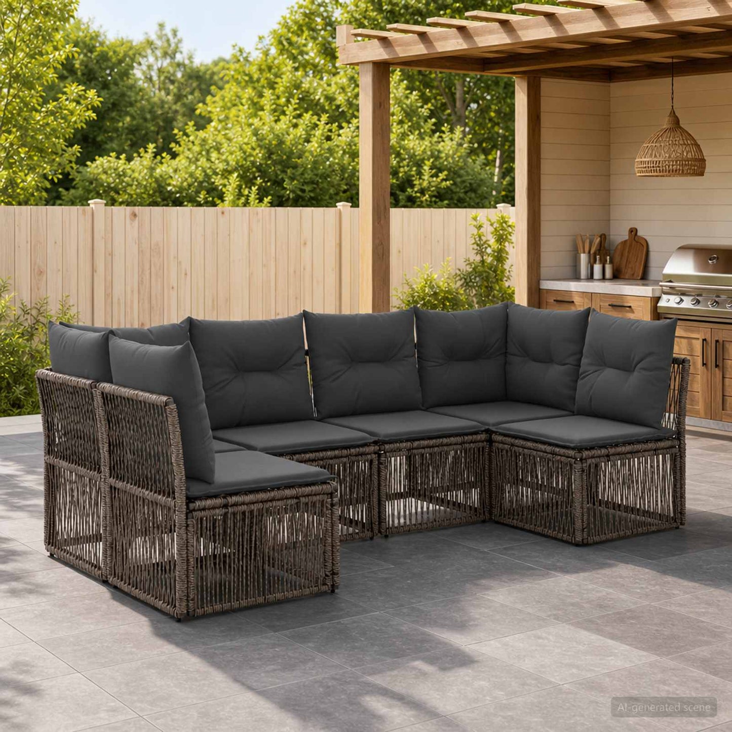 Gartensofa-set 6 pcs Grau Poly-Rattan