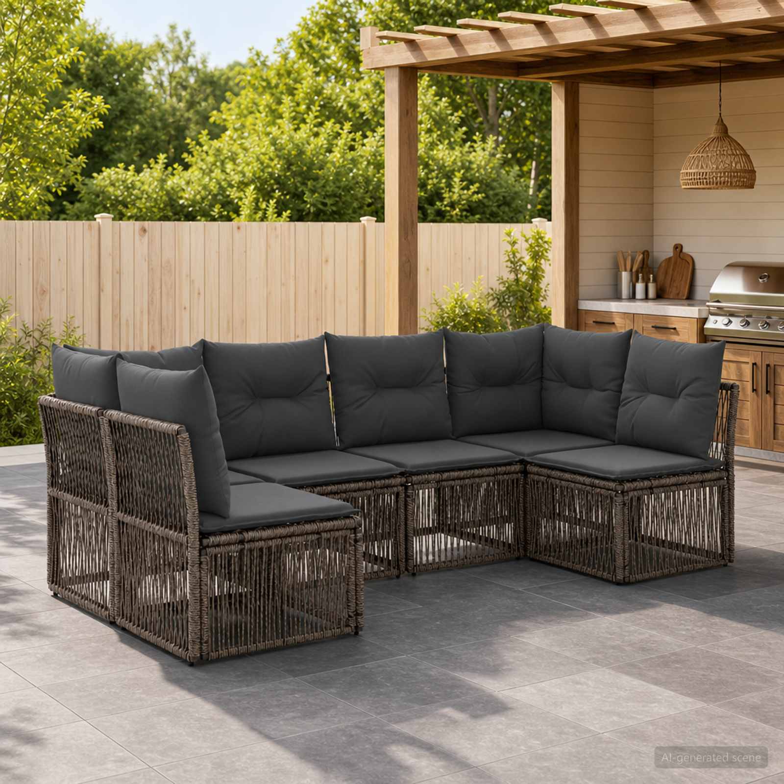 Gartensofa-set 6 pcs Grau Poly-Rattan