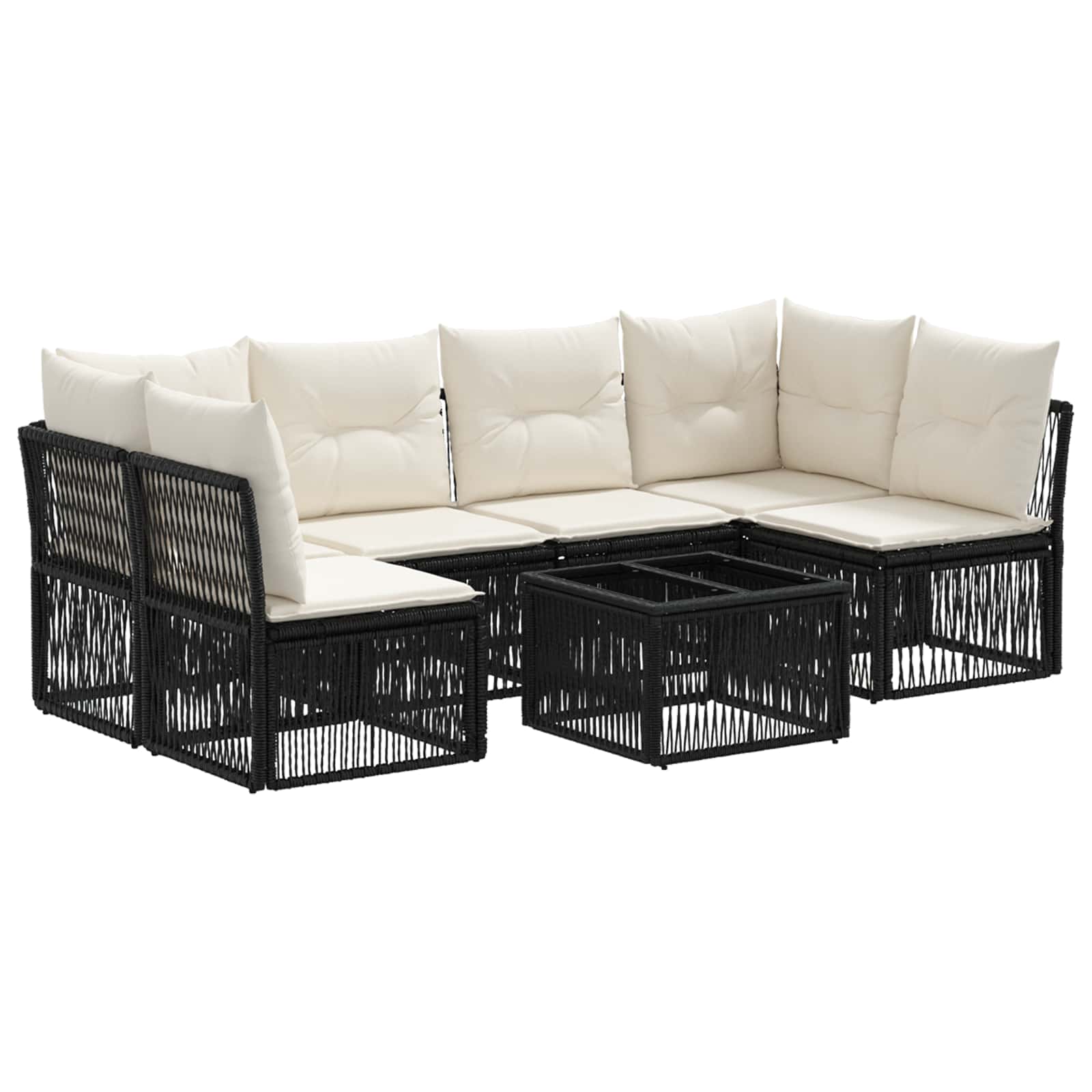 Gartensofa-set 7 pcs Schwarz Poly-Rattan