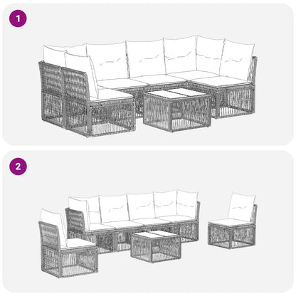 Gartensofa-set 7 stk. Schwarz Poly-Rattan