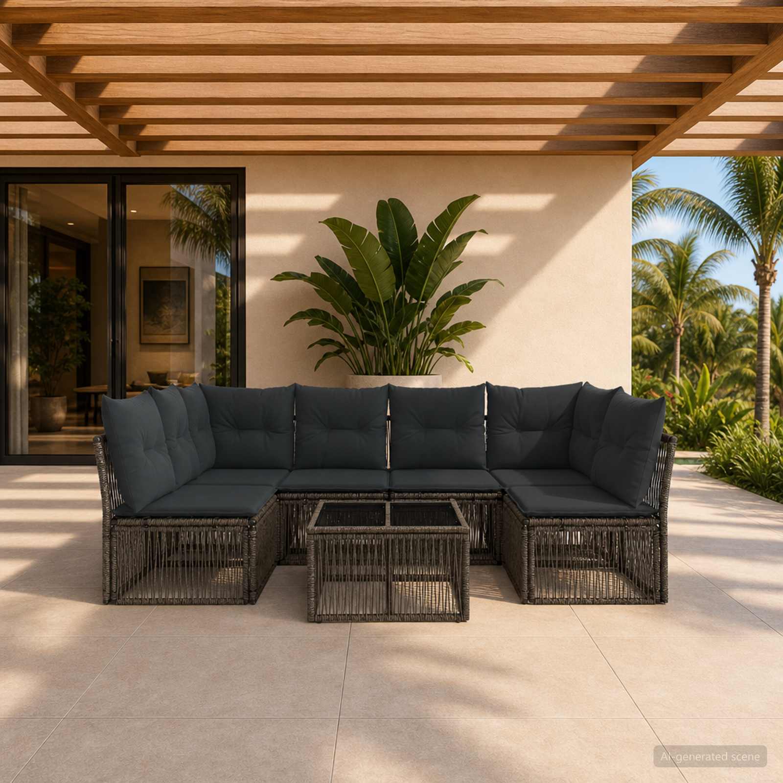 Gartensofa-set 7 stk. Grau Poly-Rattan