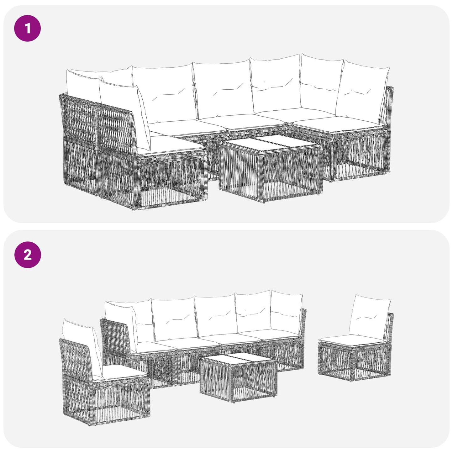 Gartensofa-set 7 stk. Grau Poly-Rattan