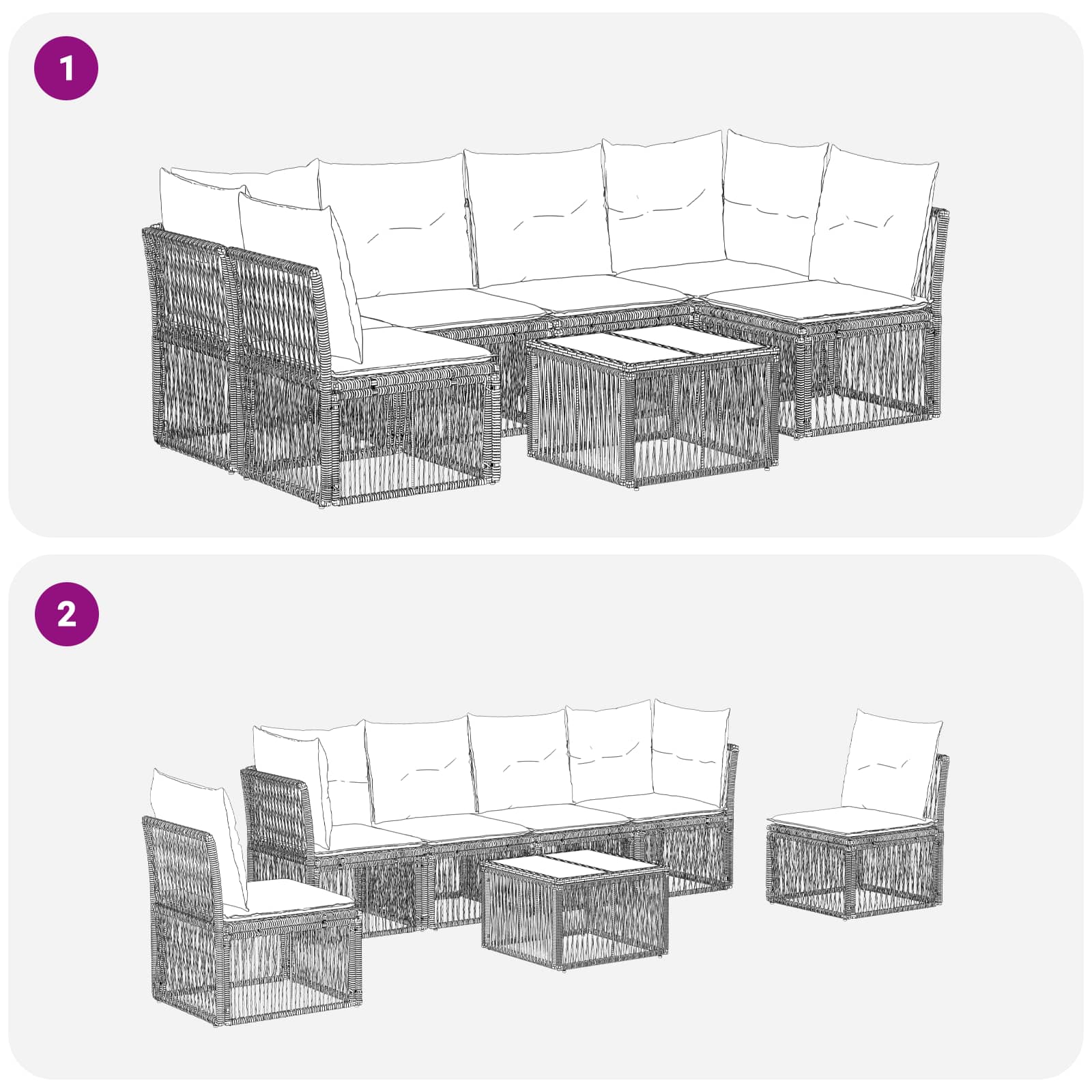 Gartensofa-set 7 stk. Grau Poly-Rattan