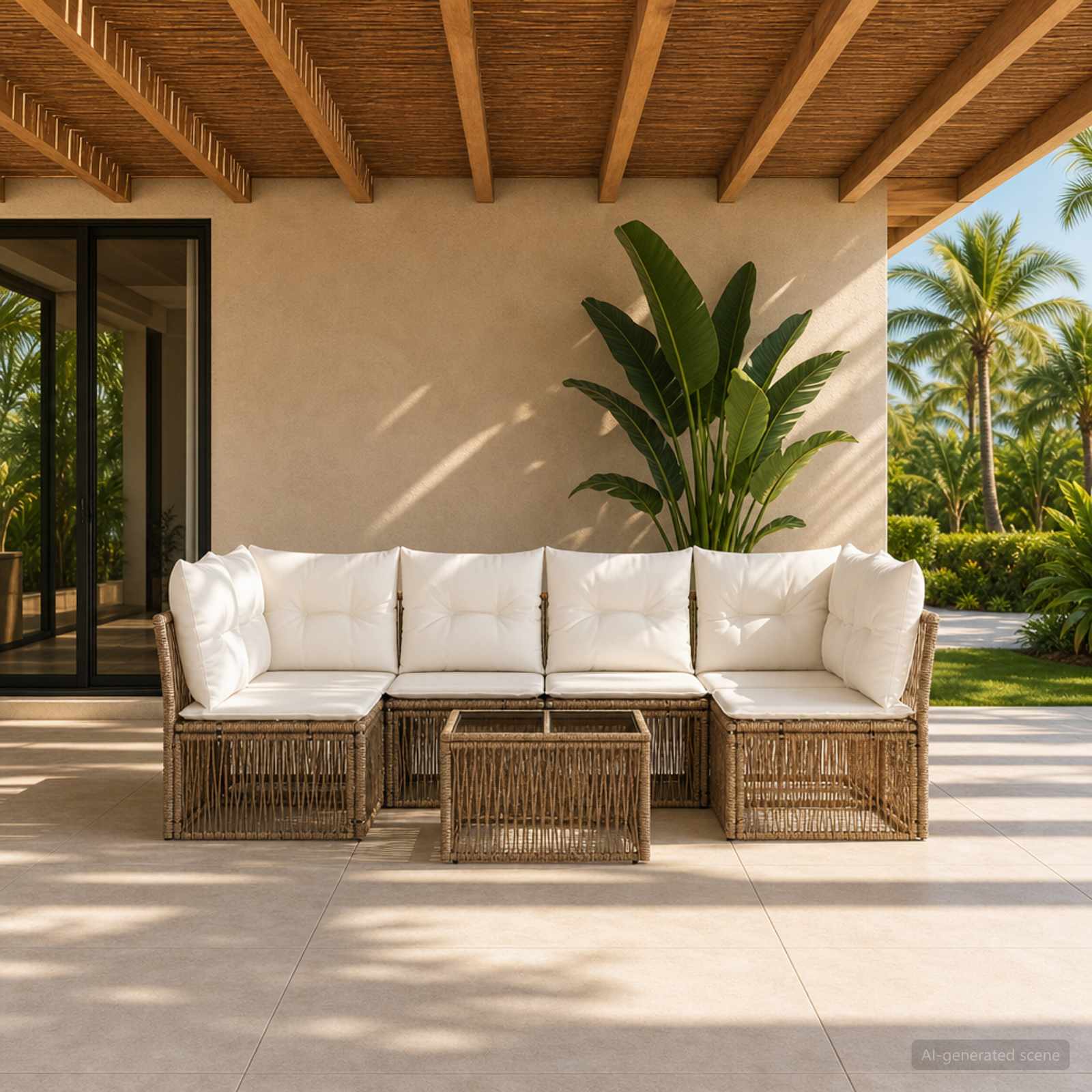 Gartensofa-set 7 pcs Beige Poly-Rattan