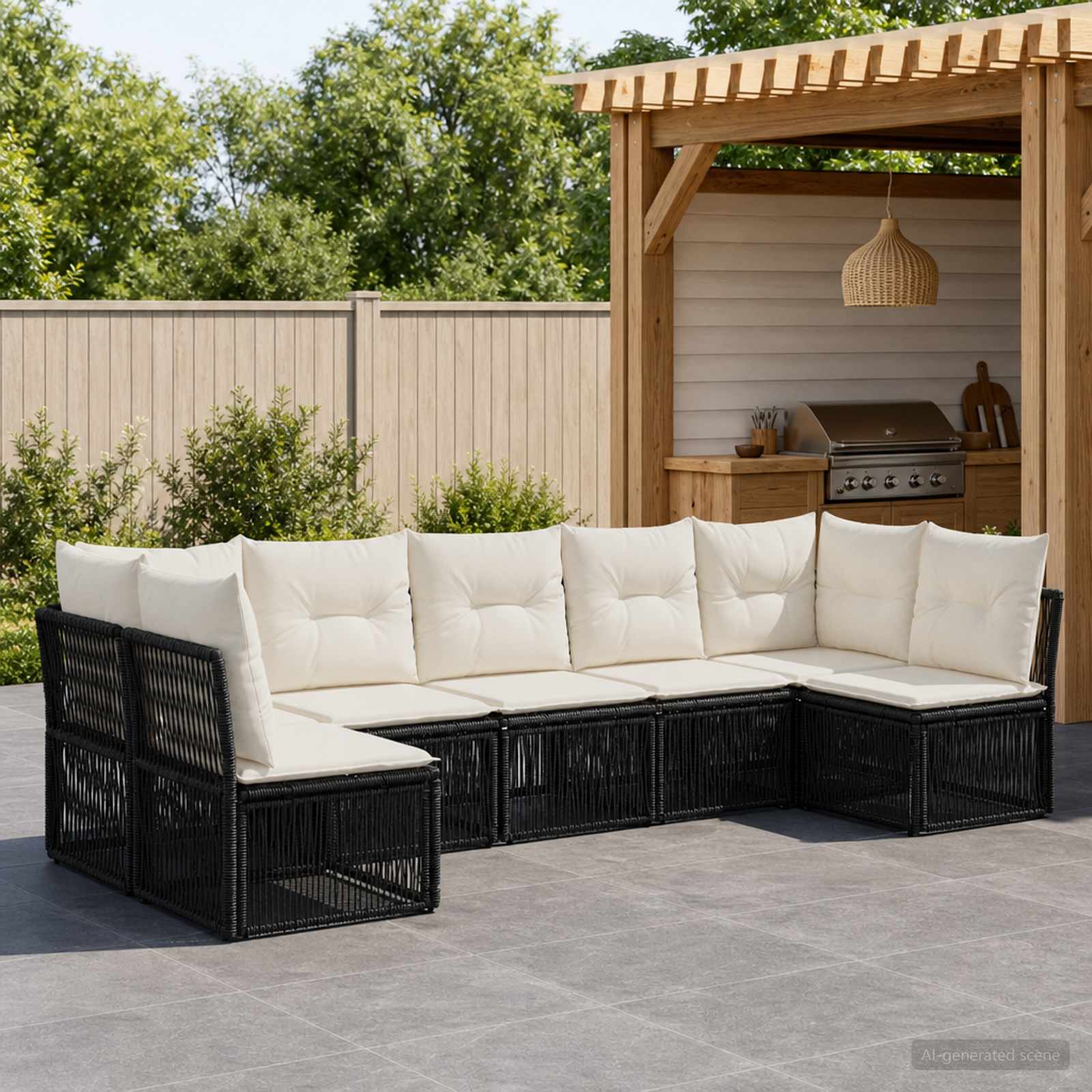 Gartensofa-set 7 pcs Schwarz Poly-Rattan