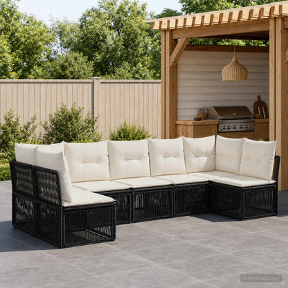Gartensofa-set 7 stk. Schwarz Poly-Rattan