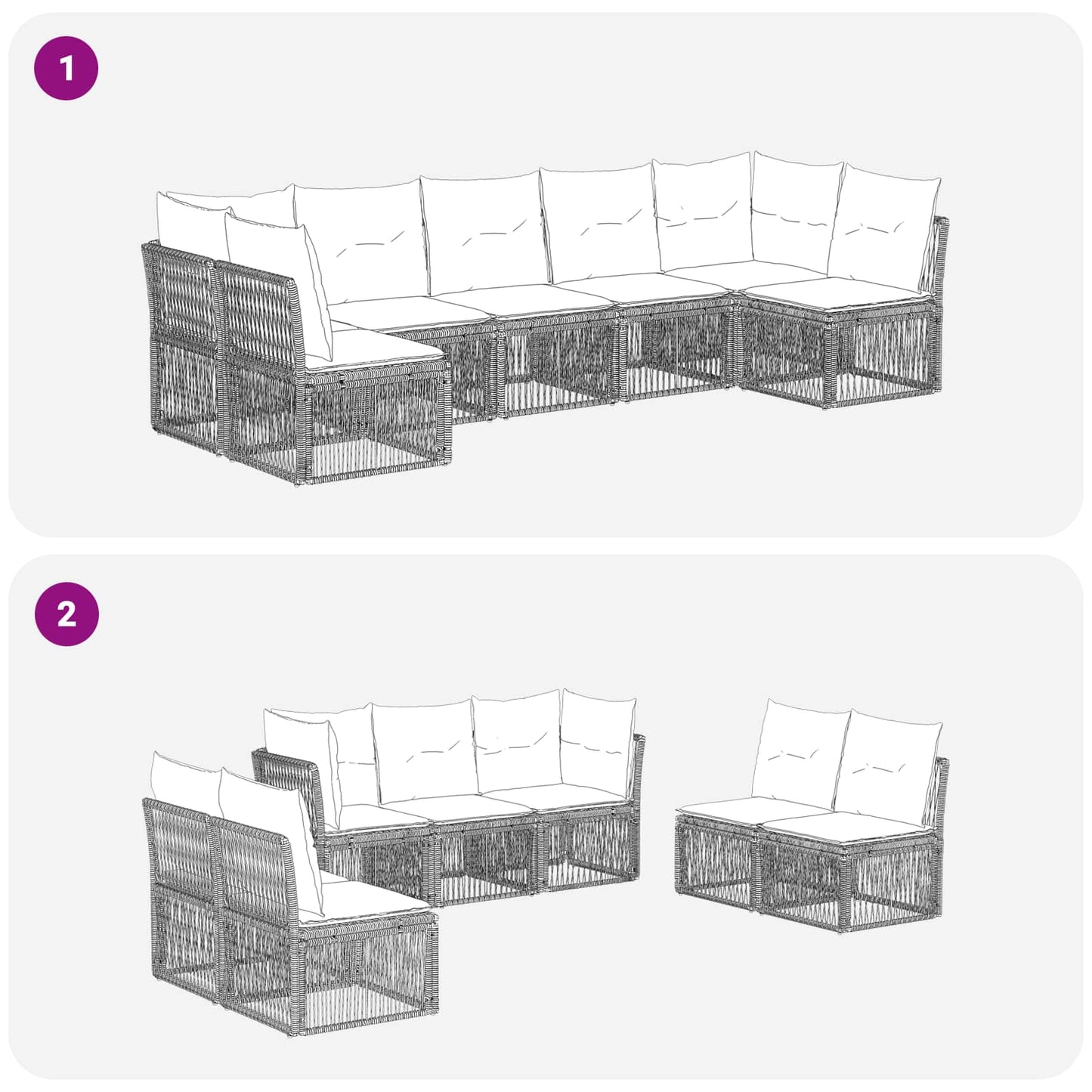 Gartensofa-set 7 pcs Schwarz Poly-Rattan