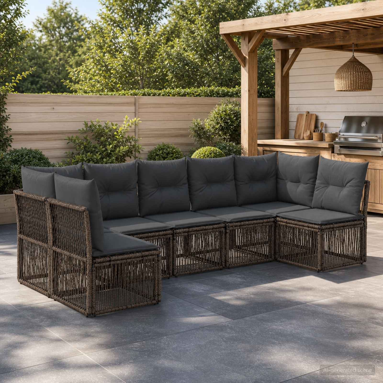 Gartensofa-set 7 pcs Grau Poly-Rattan