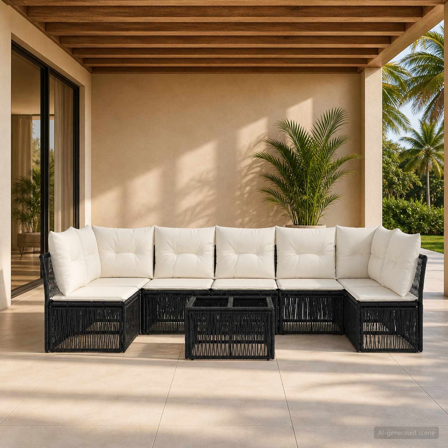 Gartensofa-set 8 pcs Schwarz Poly-Rattan