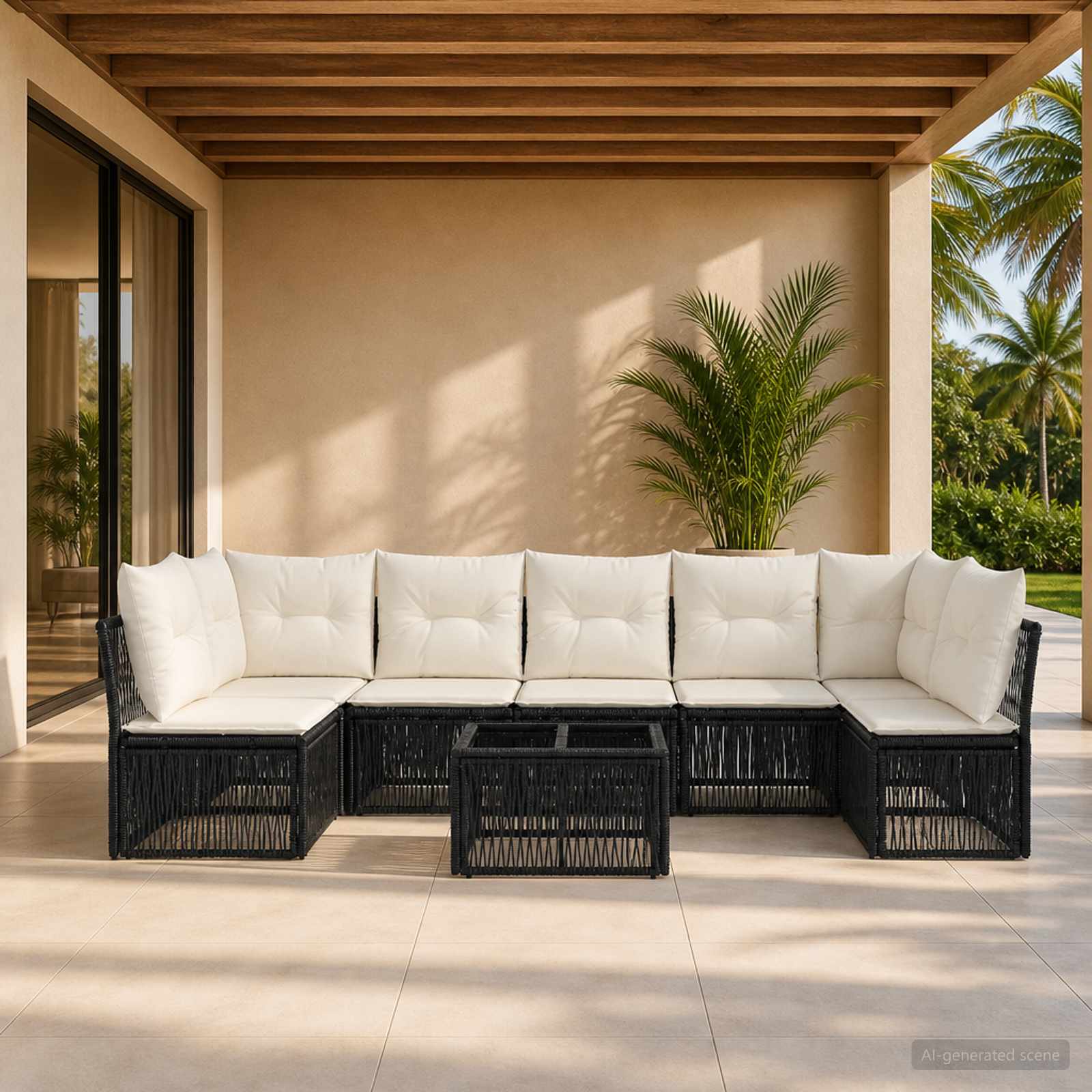 Gartensofa-set 8 pcs Schwarz Poly-Rattan