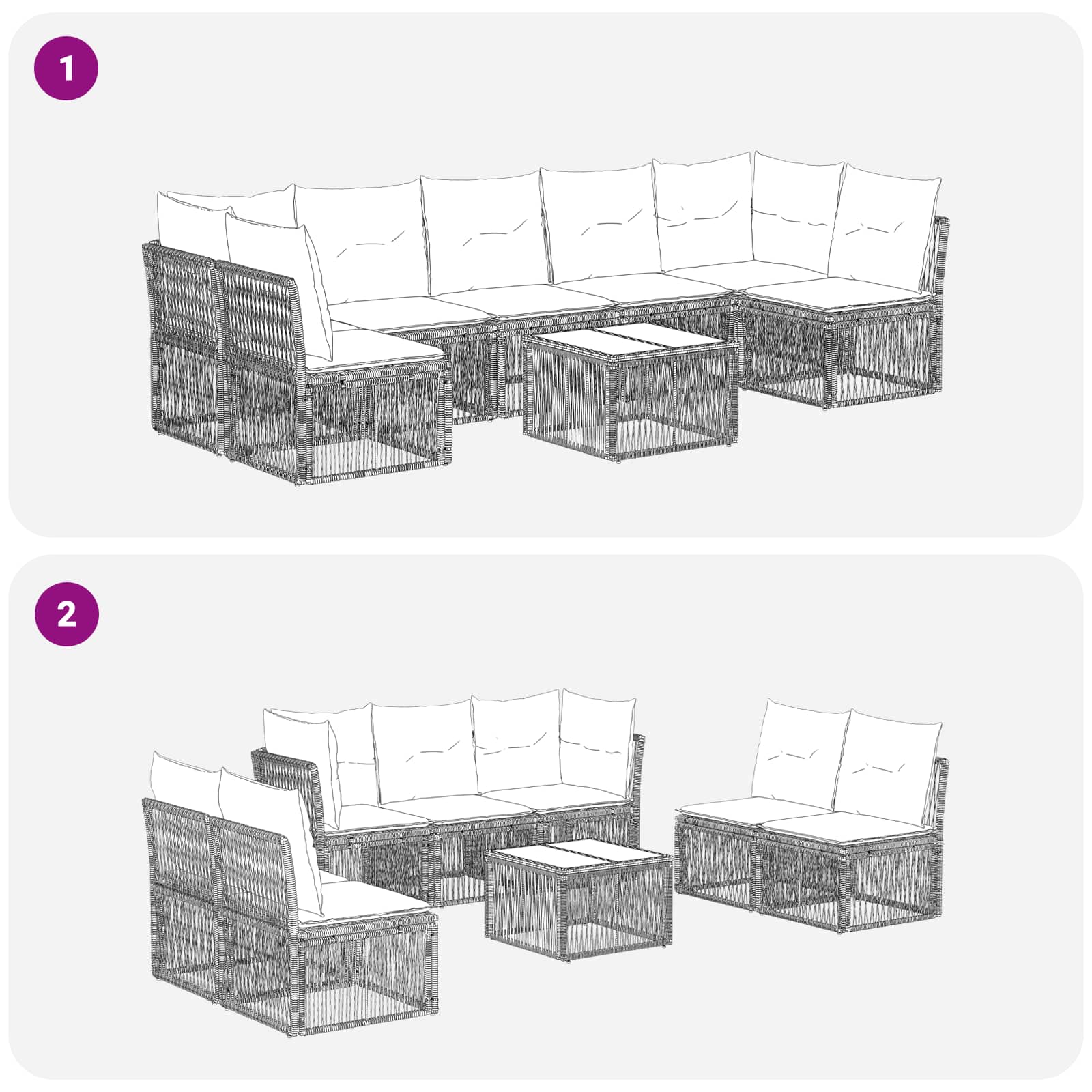 Gartensofa-set 8 stk. Grau Poly-Rattan