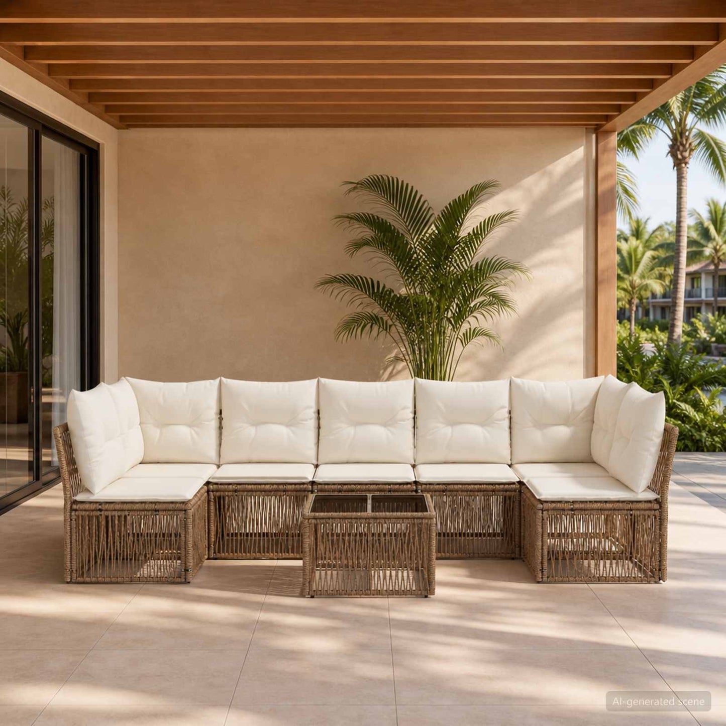Gartensofa-set 8 pcs Beige Poly-Rattan
