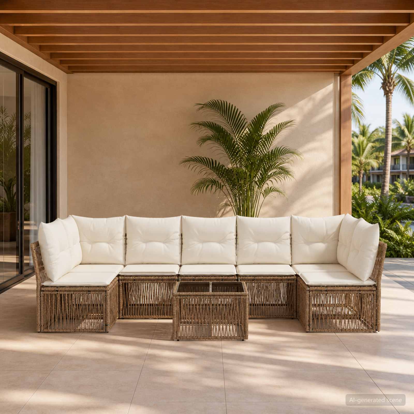 Gartensofa-set 8 pcs Beige Poly-Rattan