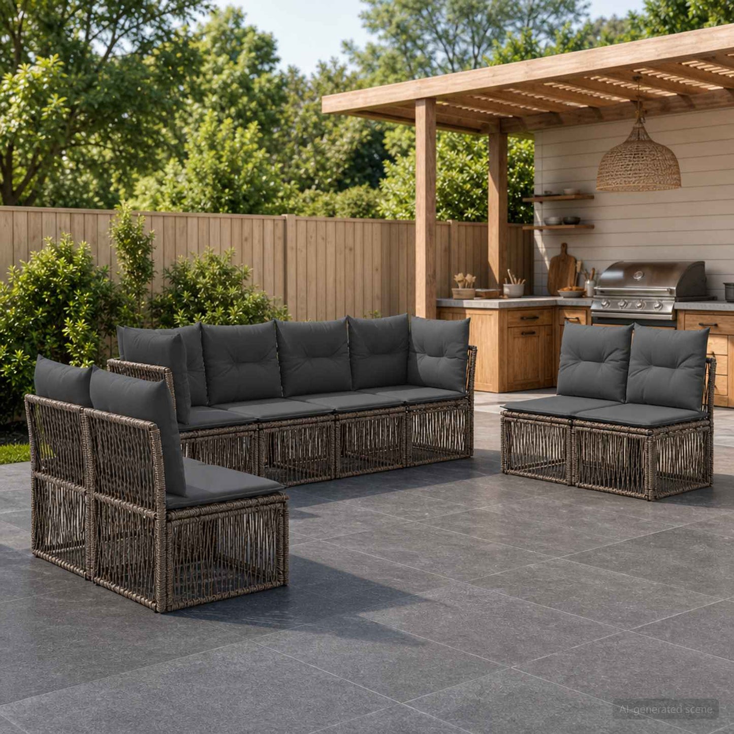 Gartensofa-set 8 pcs Grau Poly-Rattan