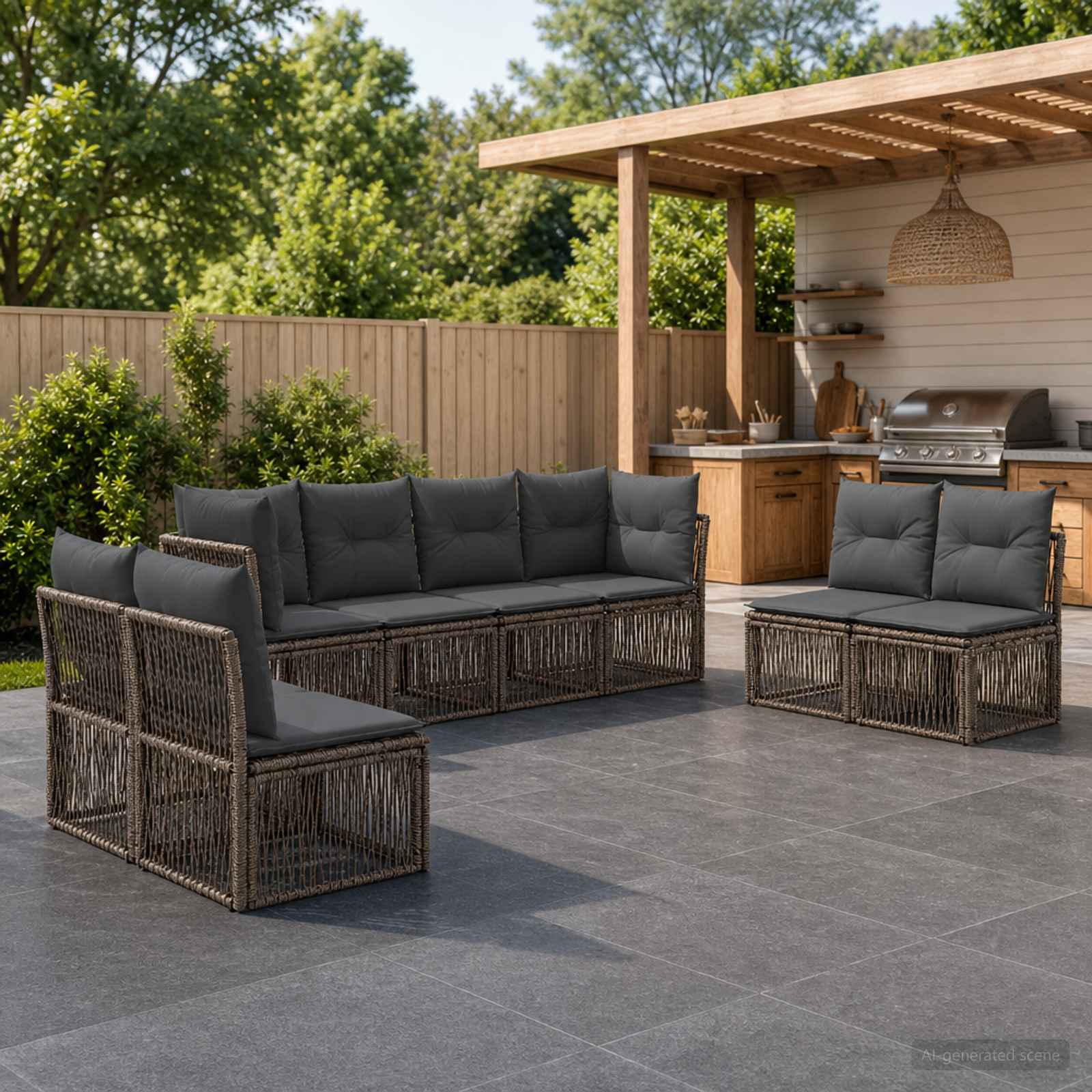 Gartensofa-set 8 pcs Grau Poly-Rattan