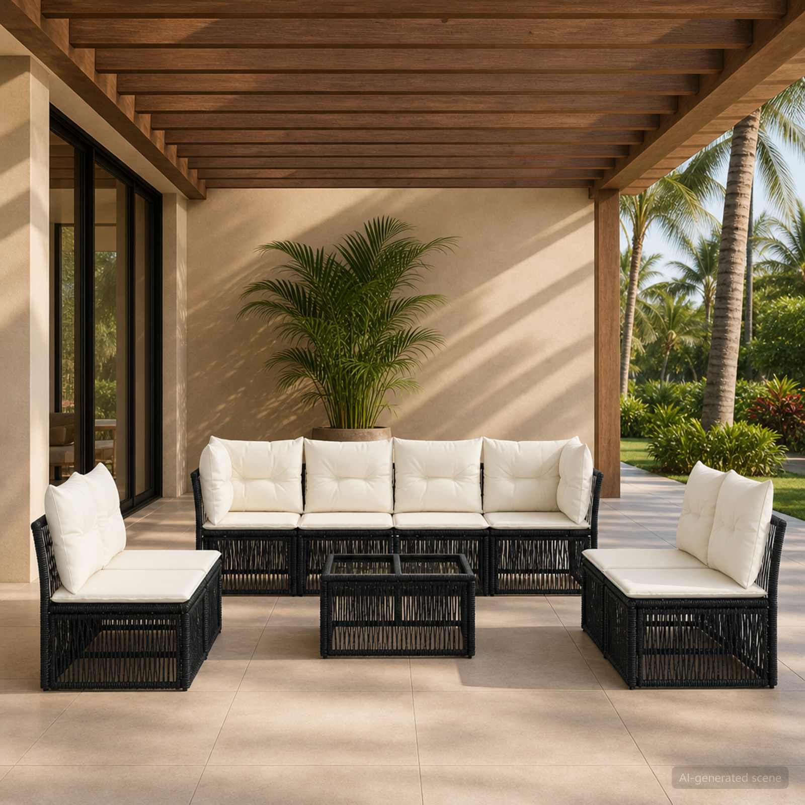 Gartensofa-set 9 stk. Schwarz Poly-Rattan