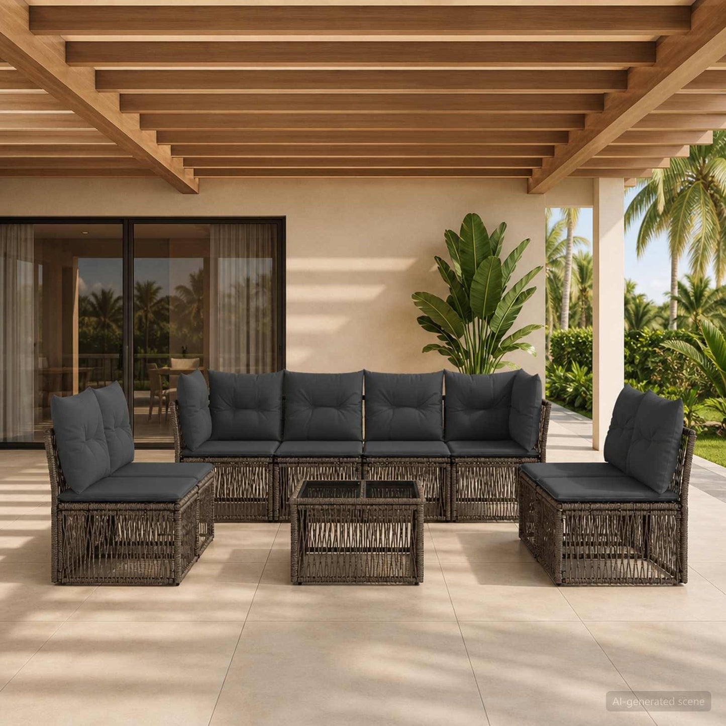 Gartensofa-set 9 stk. Grau Poly-Rattan
