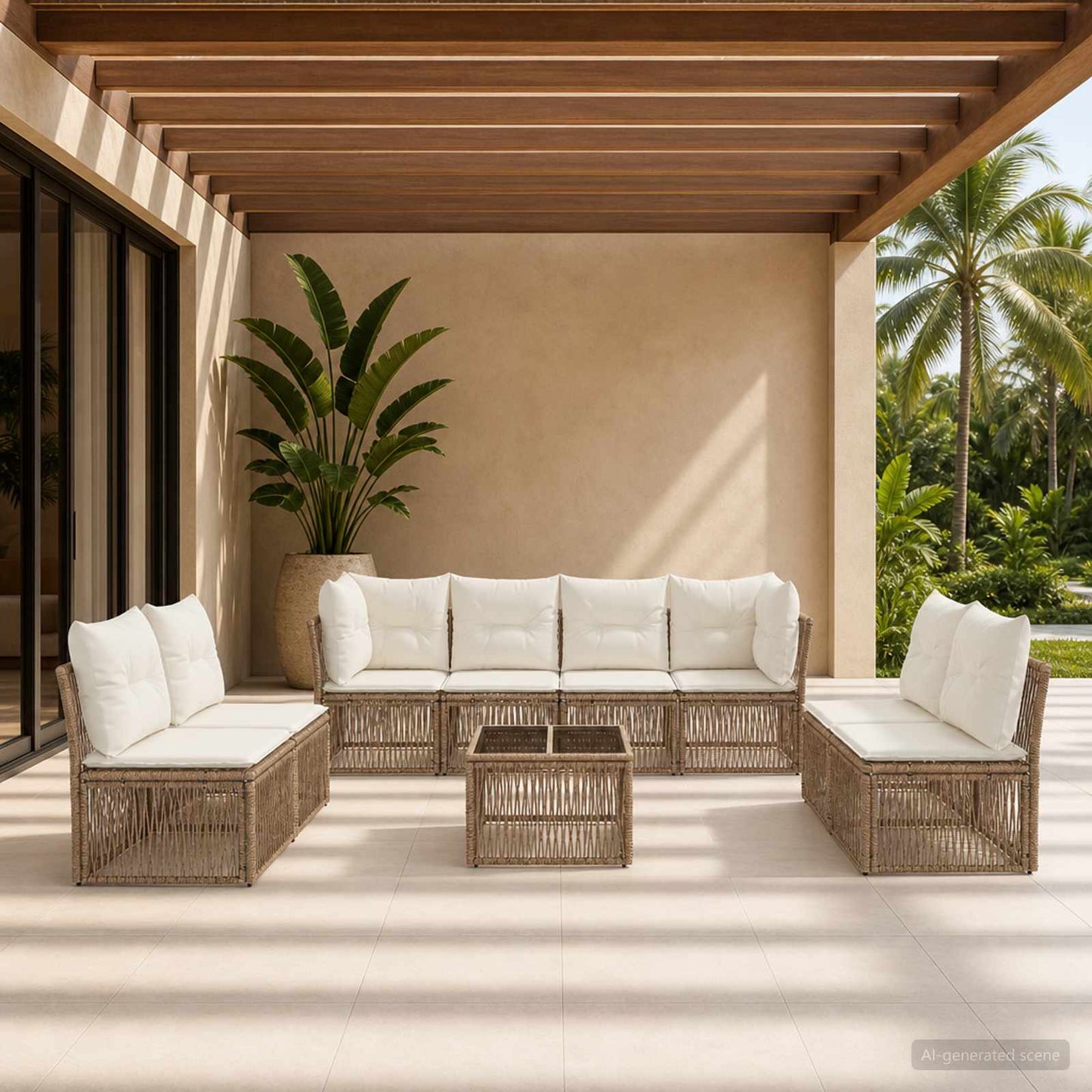 Gartensofa-set 9 pcs Beige Poly-Rattan