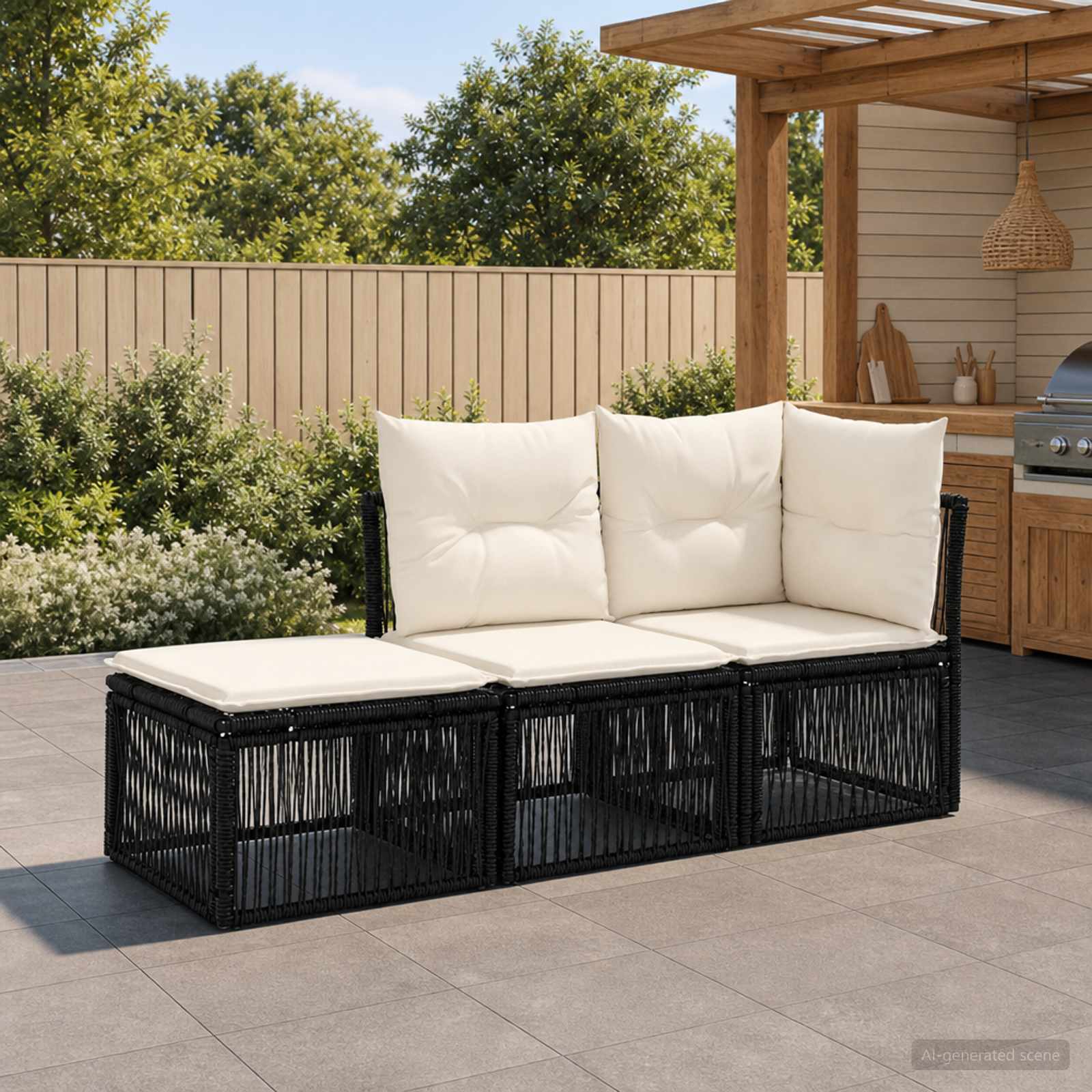 Gartensofa-set 3 stk. 3-Sitzanzahl Schwarz Poly-Rattan