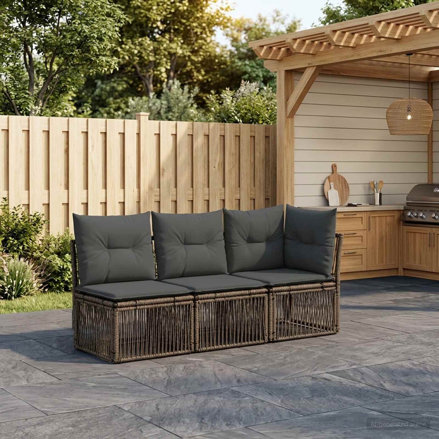 Gartensofa-set 3 stk. 3-Sitzanzahl Grau Poly-Rattan