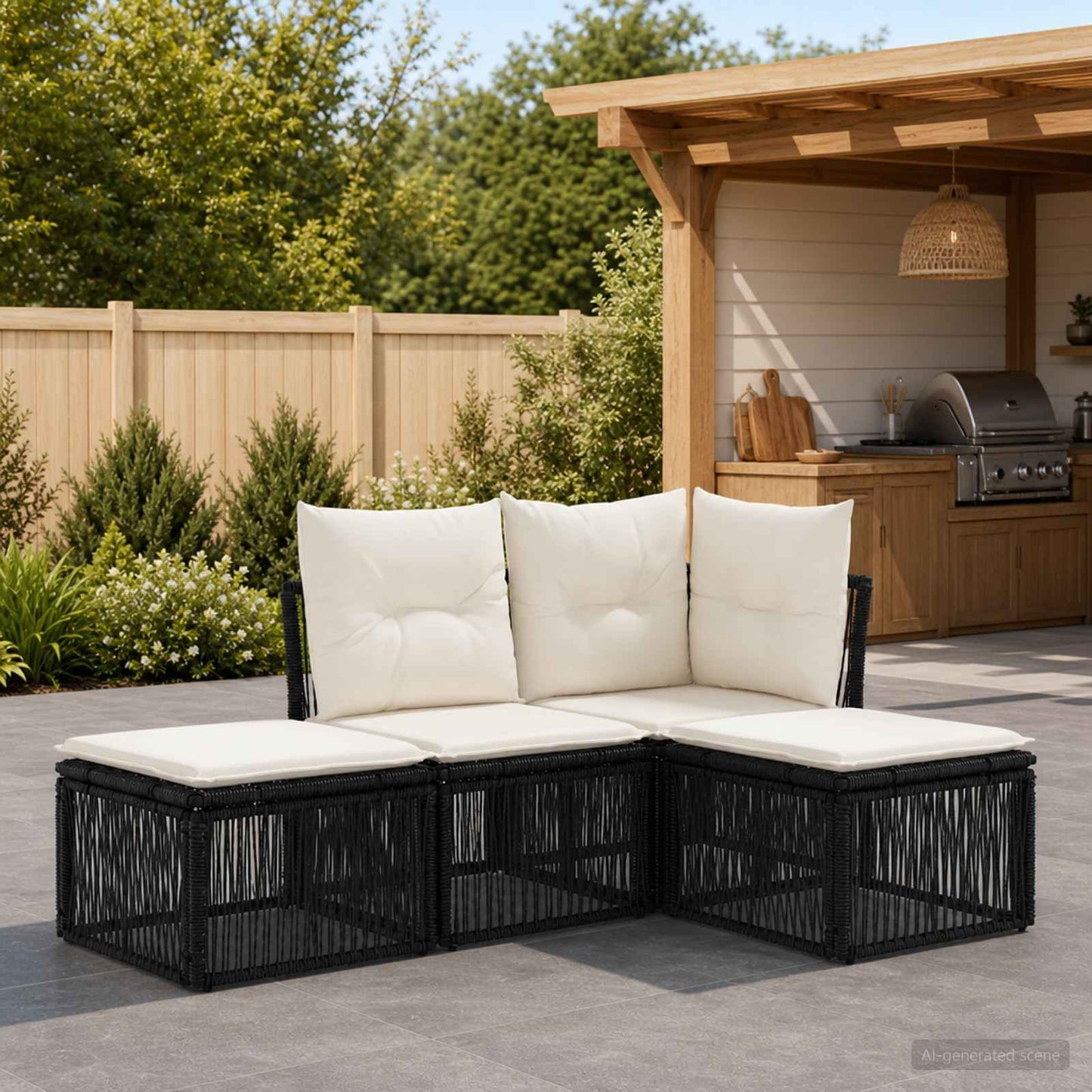 Gartensofa-set 4 stk. Schwarz Poly-Rattan