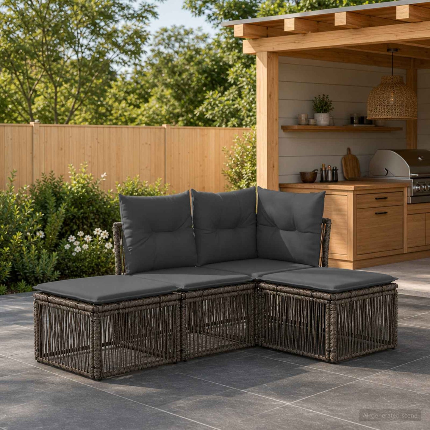 Gartensofa-set 4 stk. Grau Poly-Rattan