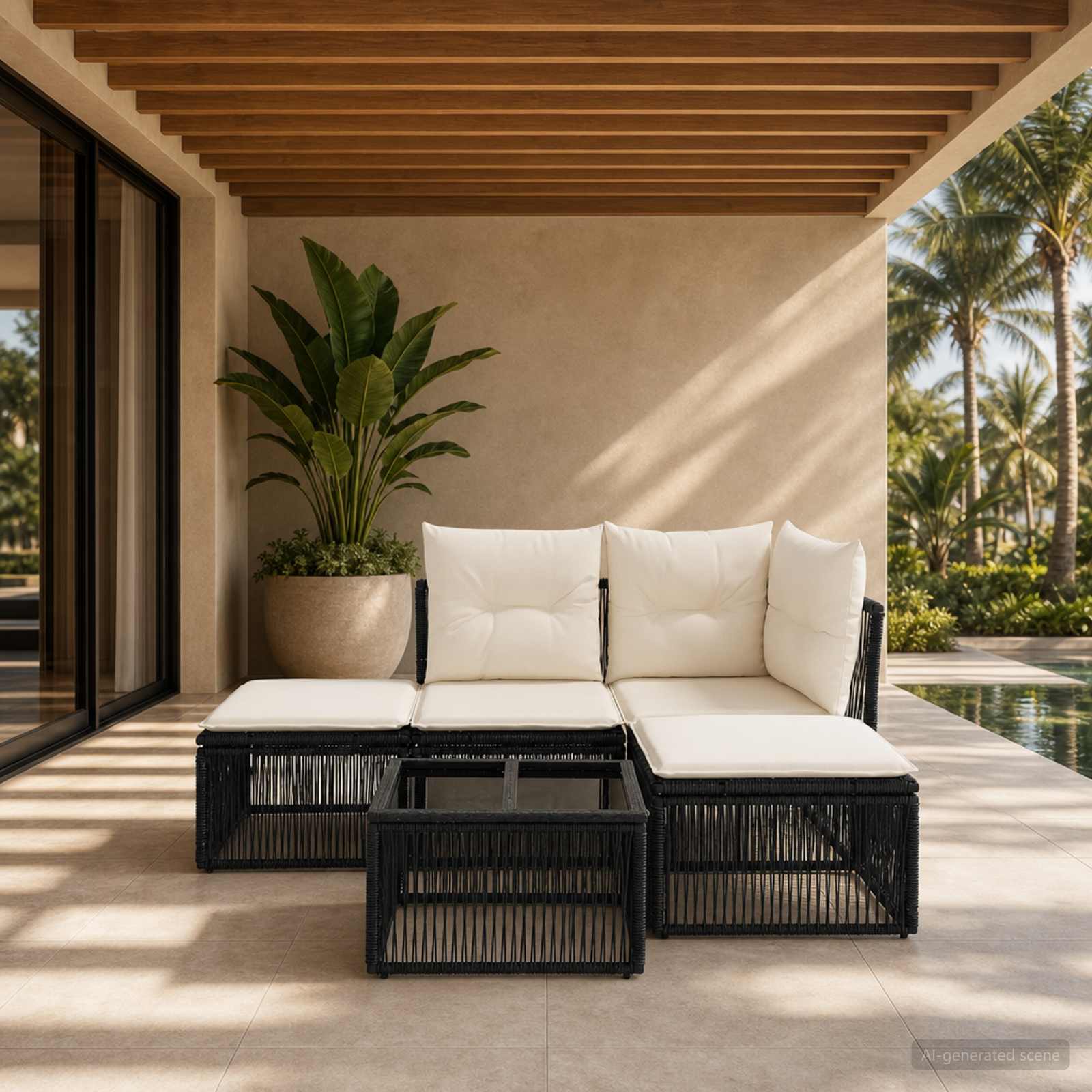 Gartensofa-set 5 stk. Schwarz Poly-Rattan