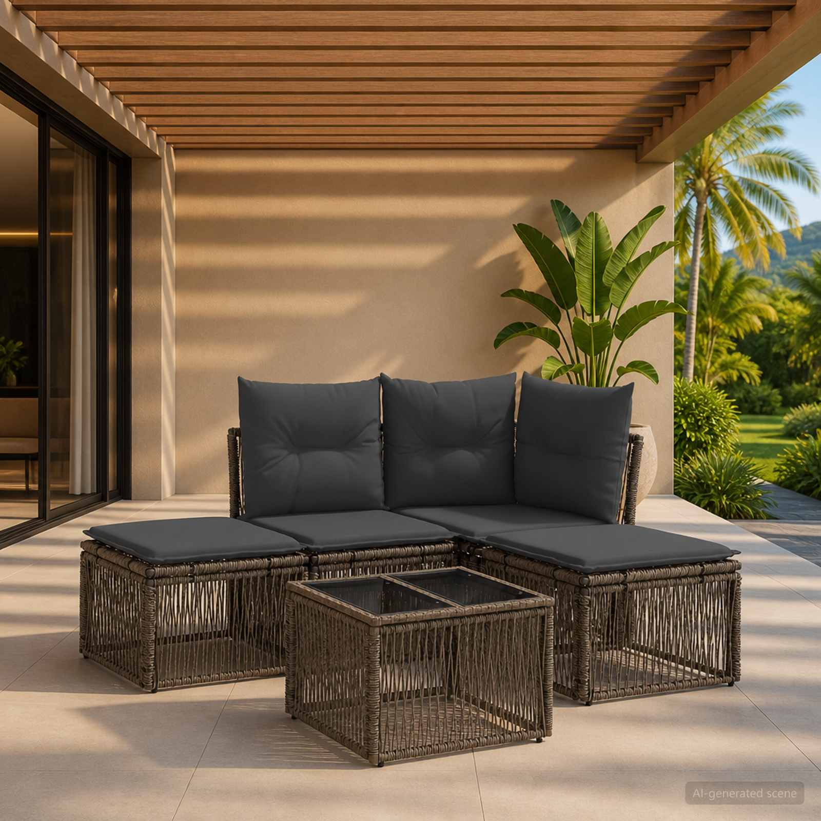 Gartensofa-set 5 stk. Grau Poly-Rattan